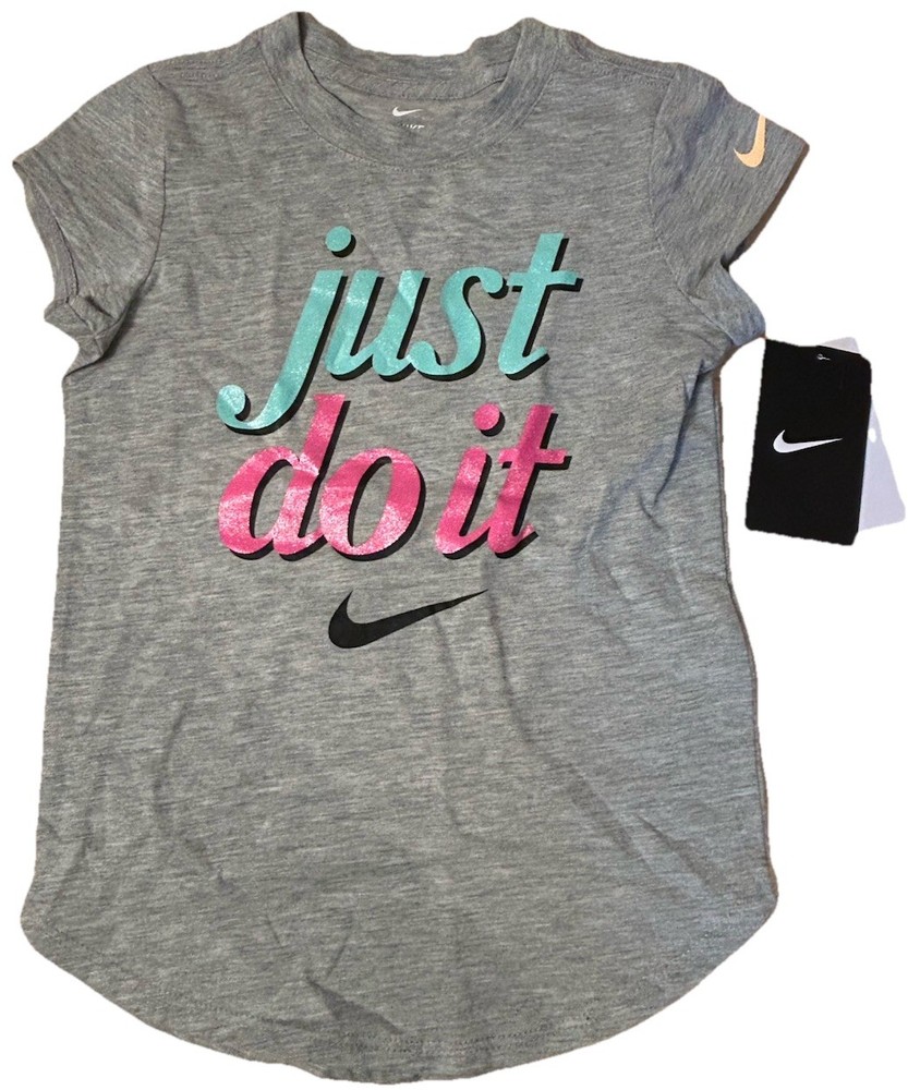 Nike Just Do It Gray Girl's Cotton T-Shirt NEW Youth Medium 5-6 Years Sporty NWT