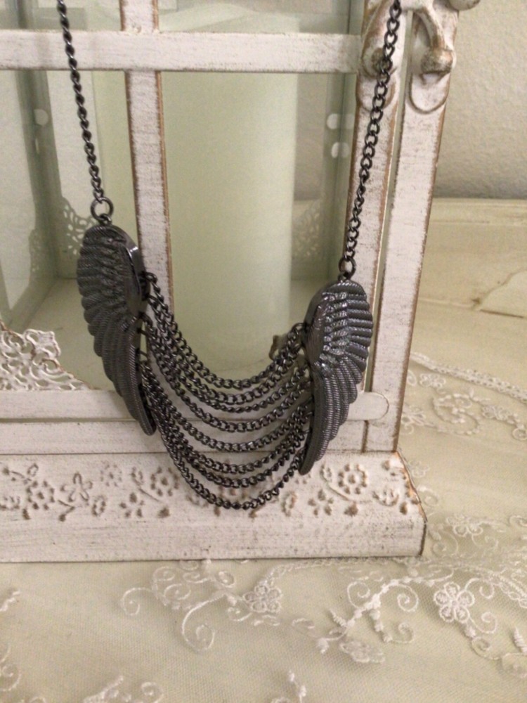 Pewter Angel Wings Pendant Necklace Inspirational Unisex Fashion Jewelry