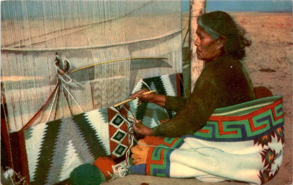 Navajo Rug Weaver, Indian country, Sheep ranges, Bob Petley, Phoenix, Postcard