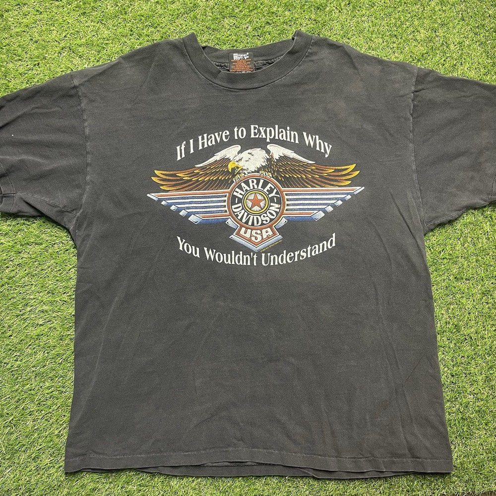Vintage 1993 Harley Davidson Motorcycles Eagle Black T-shirt XL Salt Lake City