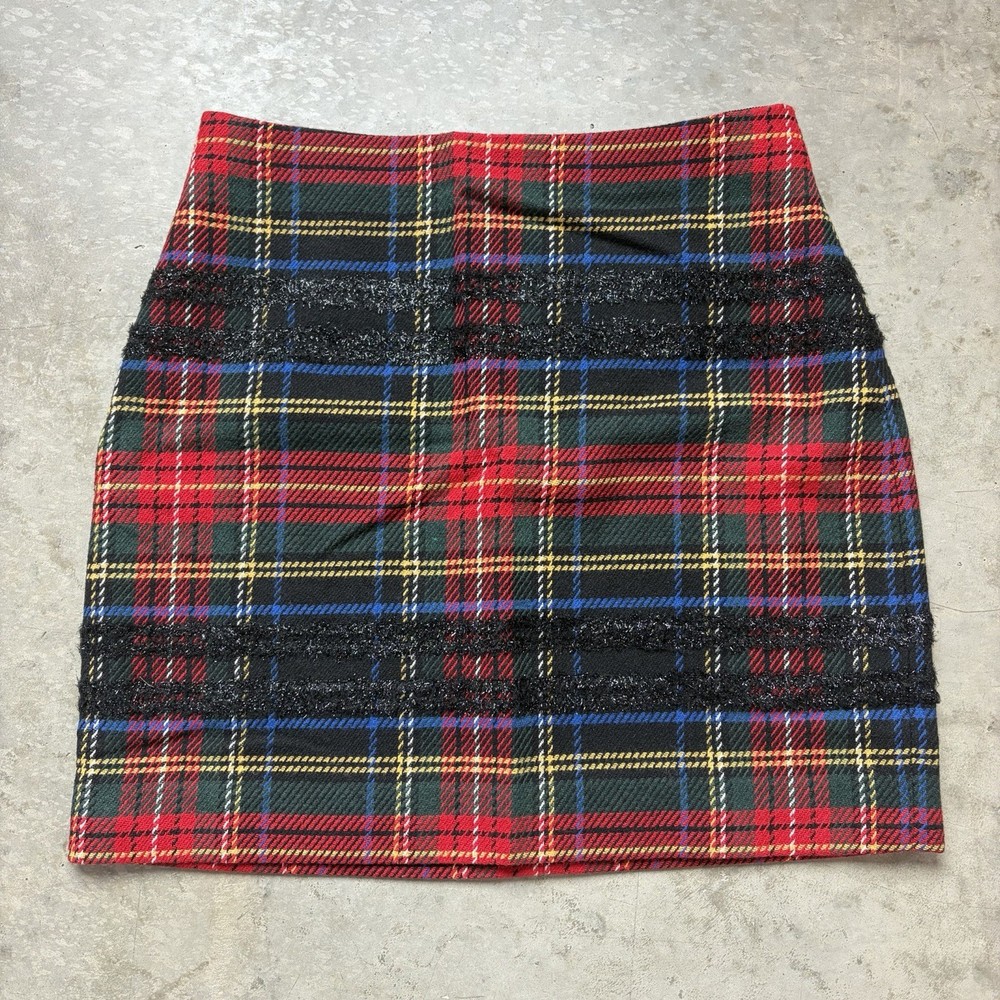 NEW J.Crew Lurex Stewart Tartan Plaid Mini Skirt Wool Blend Italy Size 8 $128