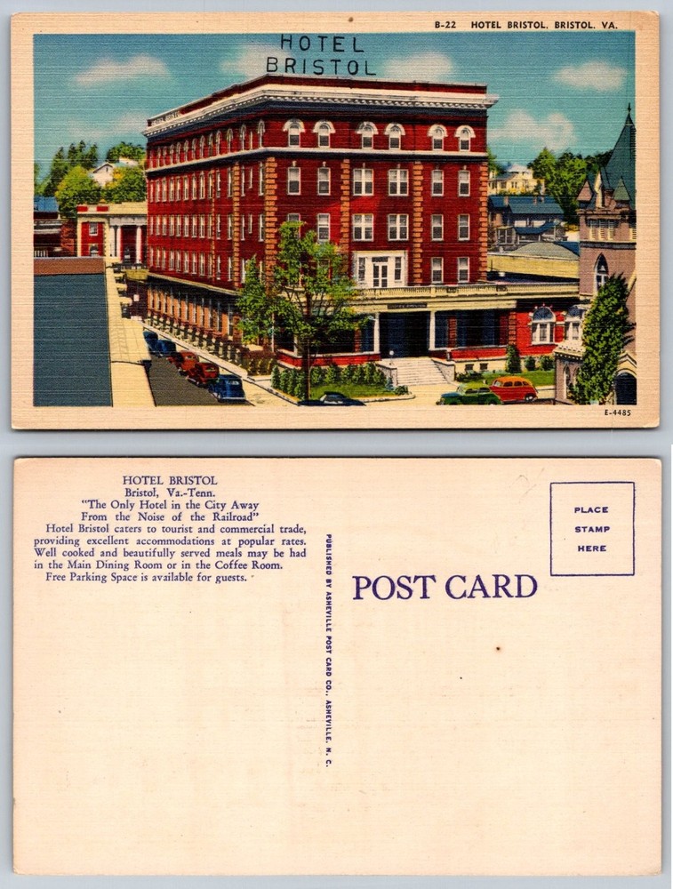 Vintage Hotel Bristol Bristol VA TN Linen Postcard Historic Architecture 1940s