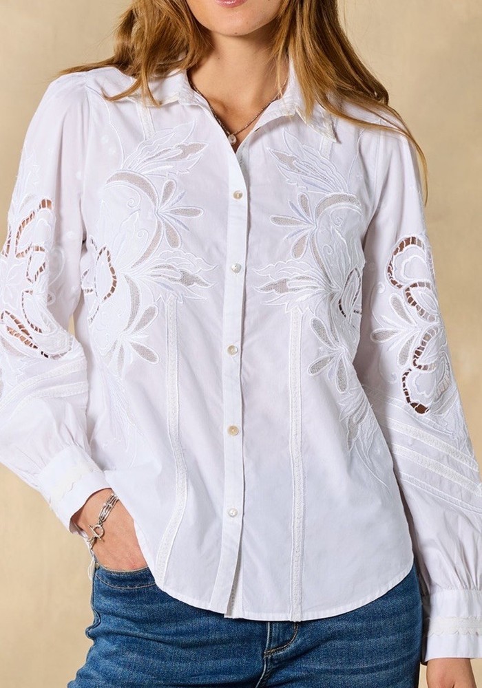 NEW Sundance Catalog Women’s MONTEREY WHITE Lace Long Shirt Top Blouse S