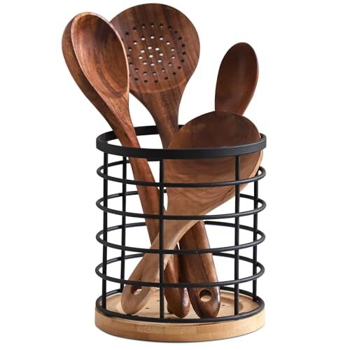 Large Kitchen Utensil Holder for Kitchen Counter (H6” x W5.2”), Gold Cooking