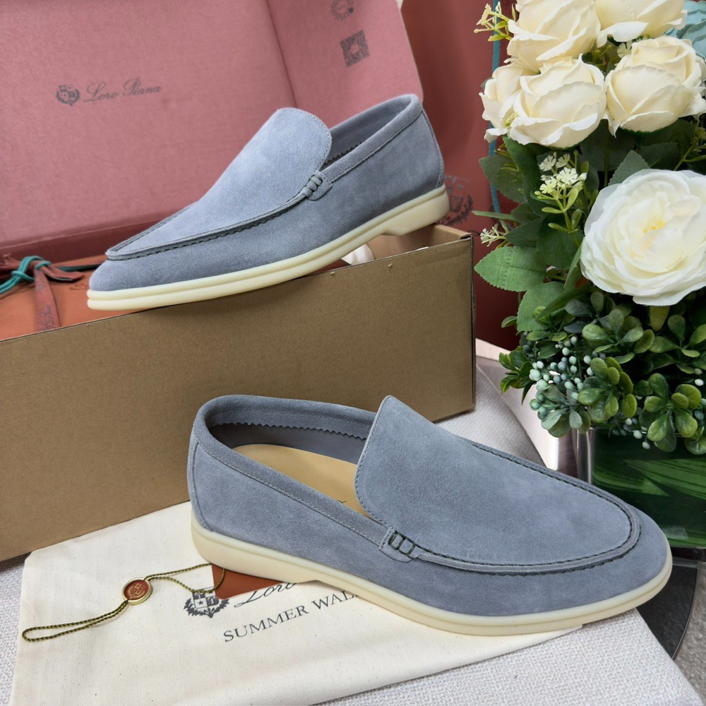 Loro Piana Suede Summer Walk Loafers Men Size 8-12 Hazy Blue