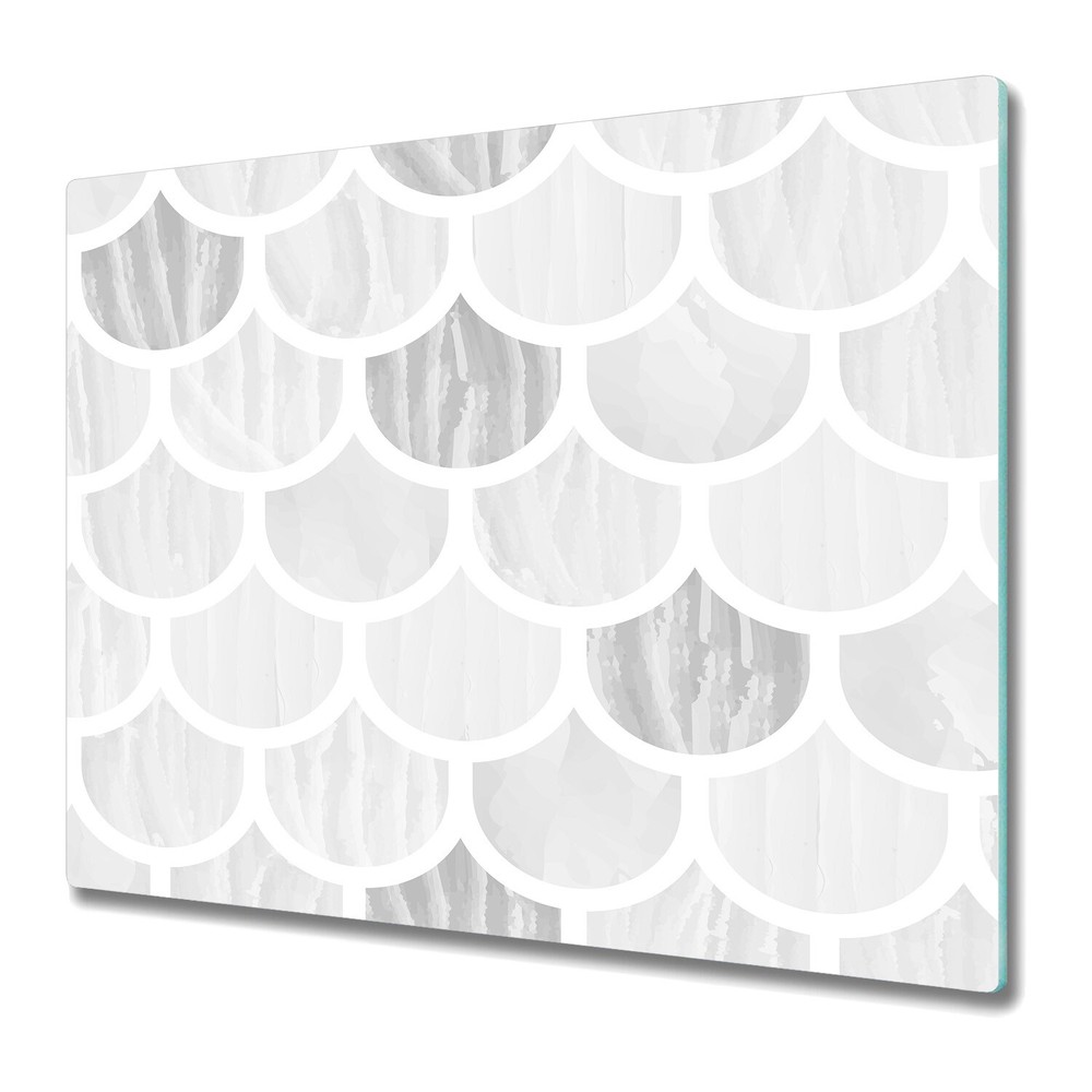 Serving Chopping Board Glass Cover Watercolour scallops Brush strokes Flop 60x52