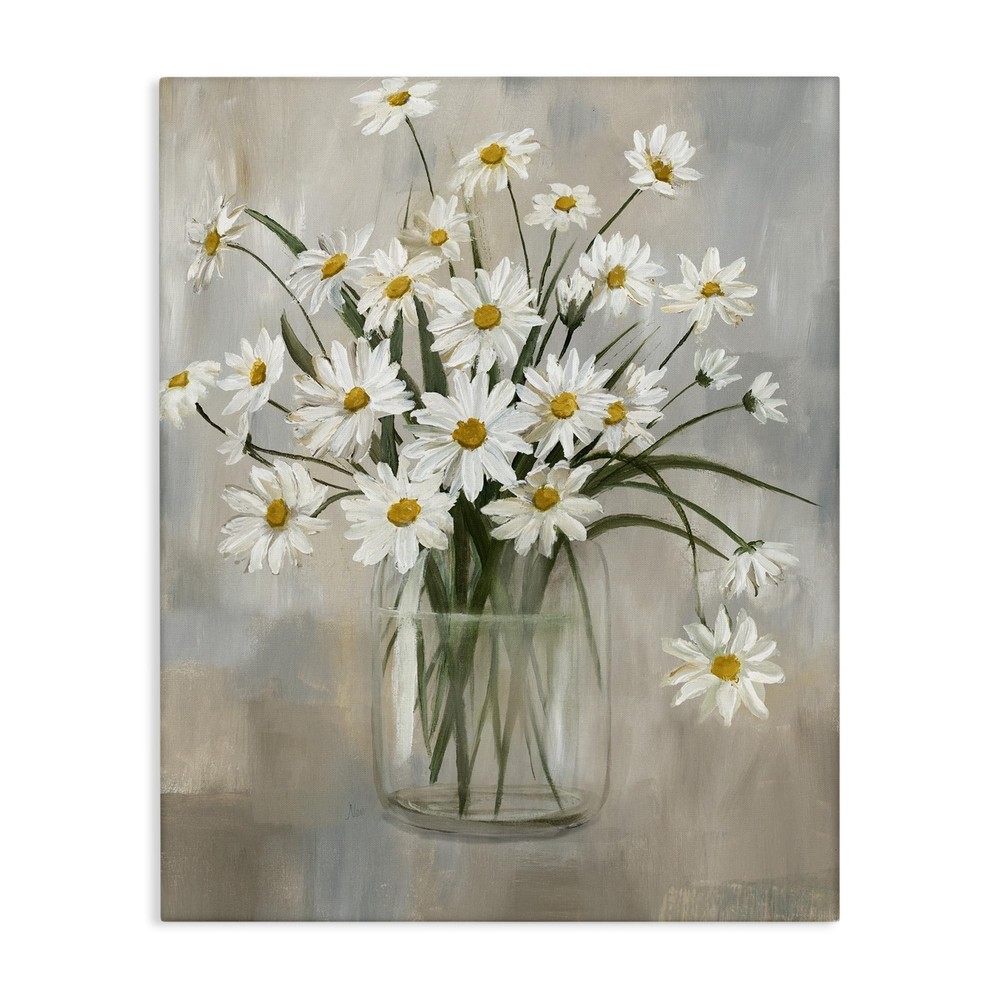 Daisy Bloom Bouquet Potted Flowers Abstract Pattern Canvas Wall Art Design by...