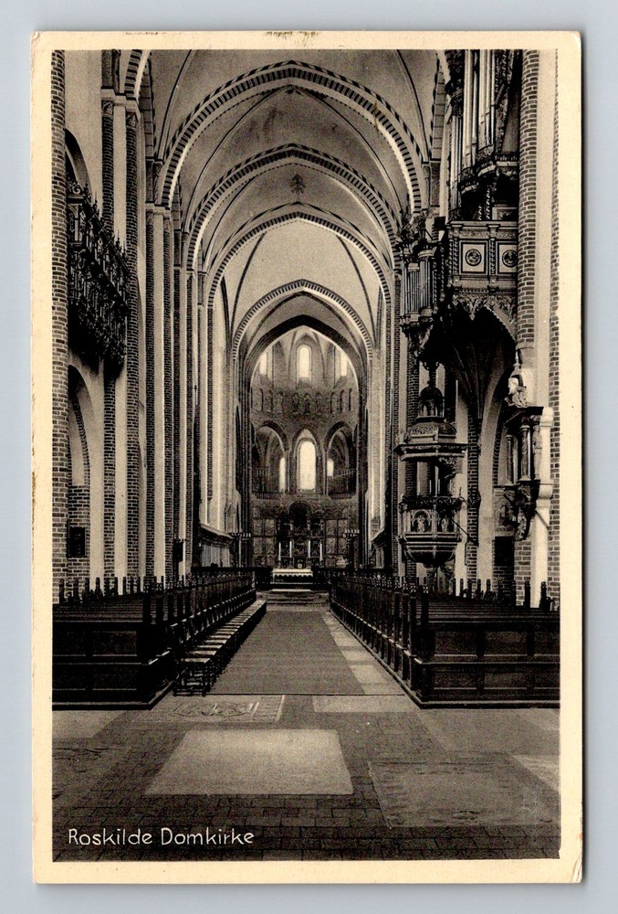 Denmark- Roskilde Cathedral Interior Old Postal Card View Vintage c1956 Postcard