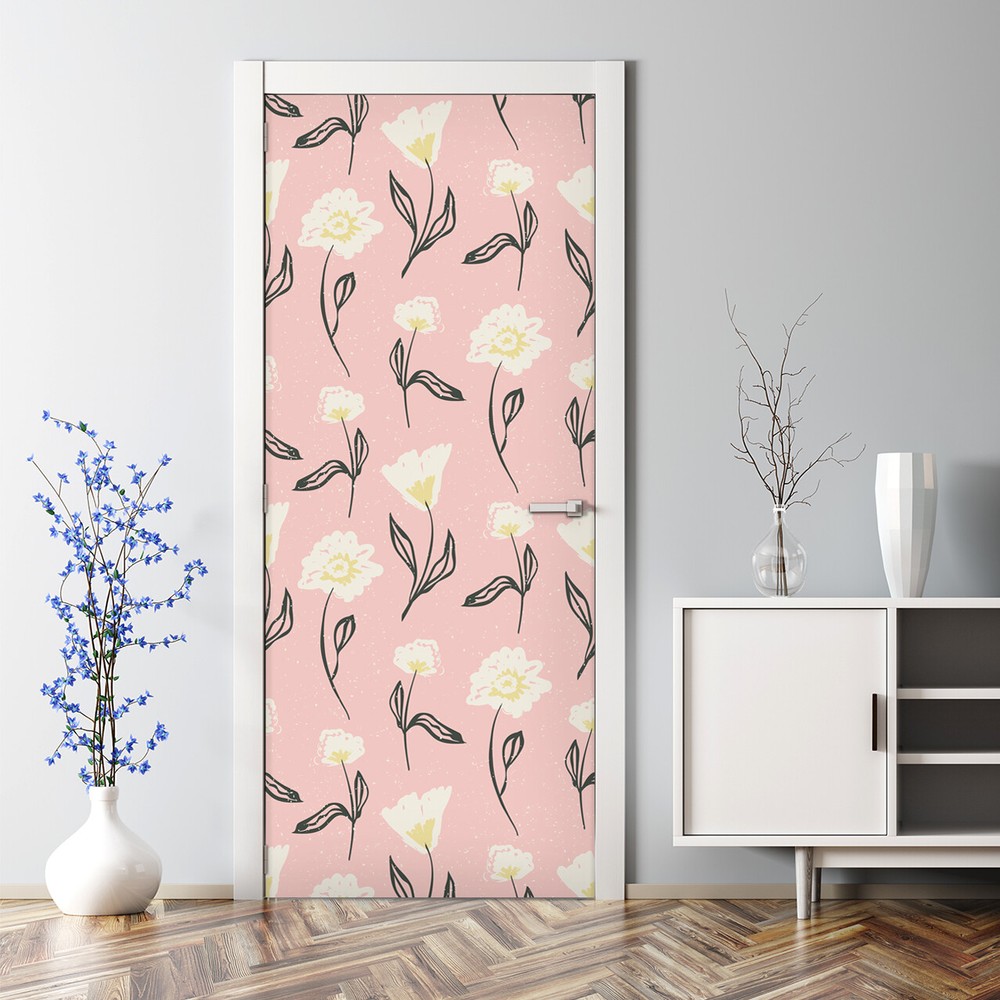 Bubble Free Door sticker Delicate Flowers Floral Wall Covering Watercolour Home