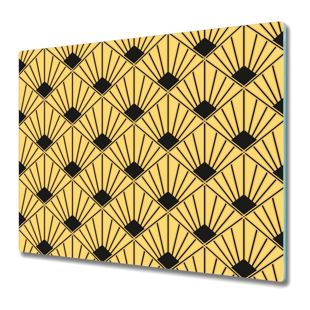 Glass Induction Ceramic Hob Cover Art deco vintage yellow and black photo 60x52
