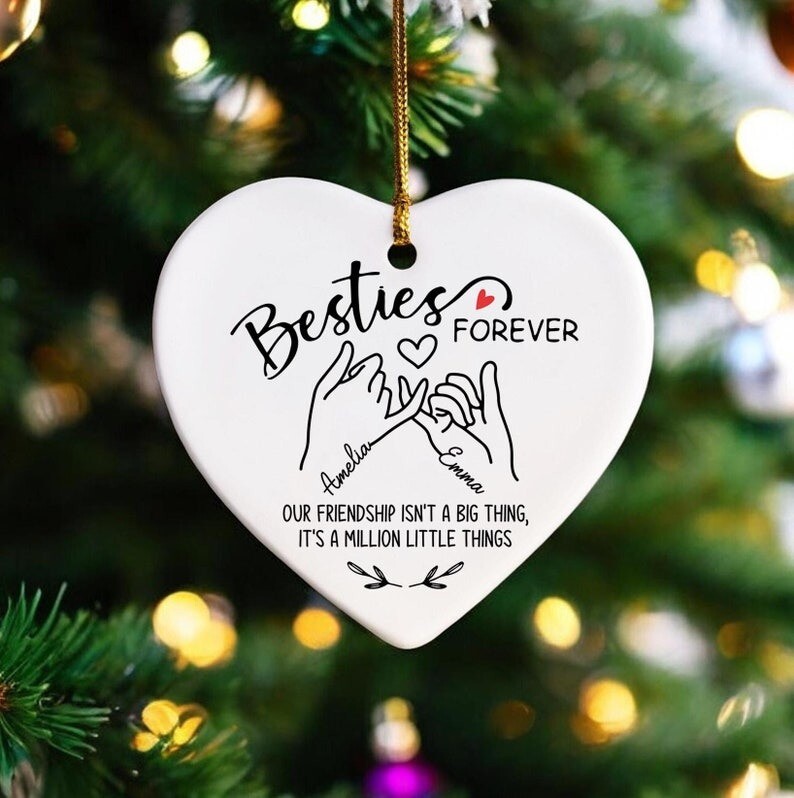 Custom Bestie Christmas Heart Ornament, Our Friend It's A Million Little Thin...