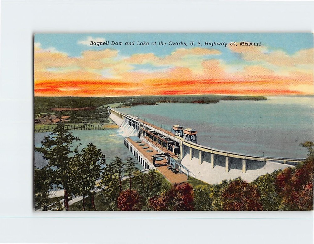Postcard Bagnell Dam and Lake of the Ozarks US Highway 54 Missouri