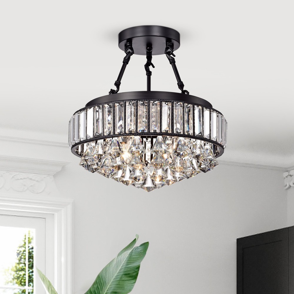 Aresi 4-Light Black Semi-Flush Mount Ceiling Fixture