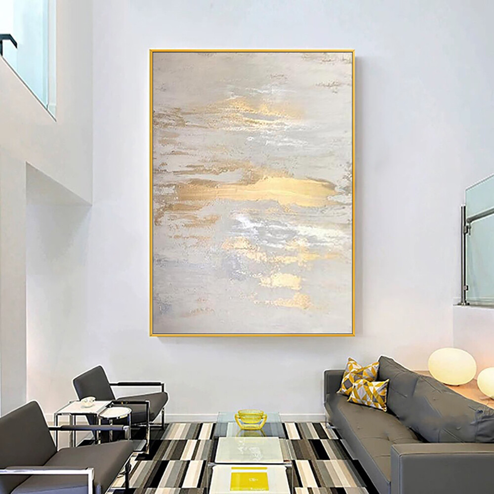 Abstract Gold Foil Oil Painting Hand Painted Thick Texture Oil On Canvas Modern
