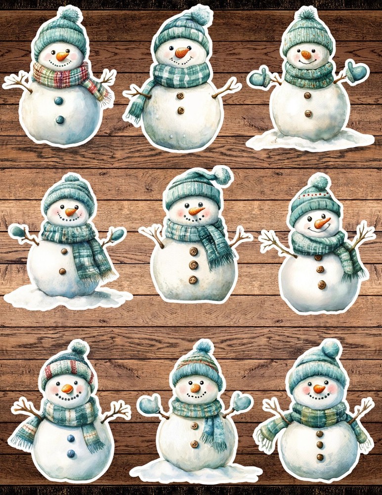 Blue Hat Snowman Die Cut Vinyl Sticker Set Scrapbooking Laptop Waterbottle