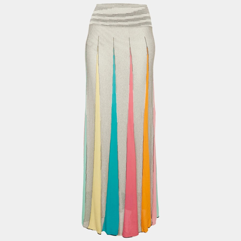Missoni Sport Grey Striped Knit Flared Maxi Skirt M