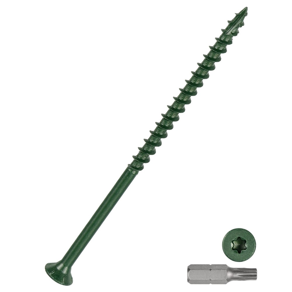10x4 Inch Deck Screws 150-Pack Carbon Steel with T25 Star Bit Green Coated