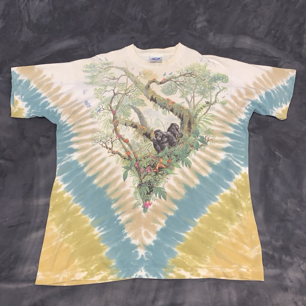 Vintage 90s Liquid Blue African Rainforest Animals Shirt Size XL USA Tie Dye AOP
