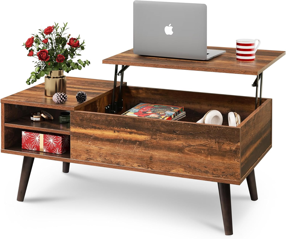 Wood Lift Top Coffee Table with Hidden Compartment and Adjustable Storage Shelf,
