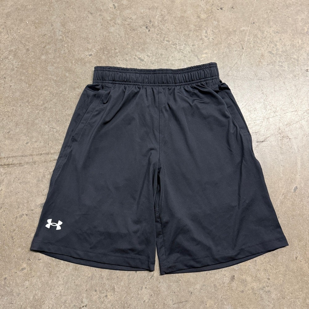Under Armour Mens Black Athletic Shorts Loose Fit Mesh Panel Pockets Size Medium