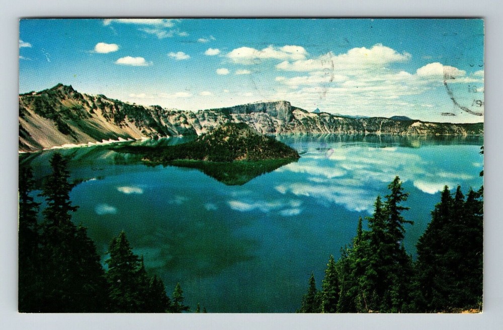 Crater Lake OR-Oregon, Wizard Island, Aerial Scenic View, Vintage Postcard