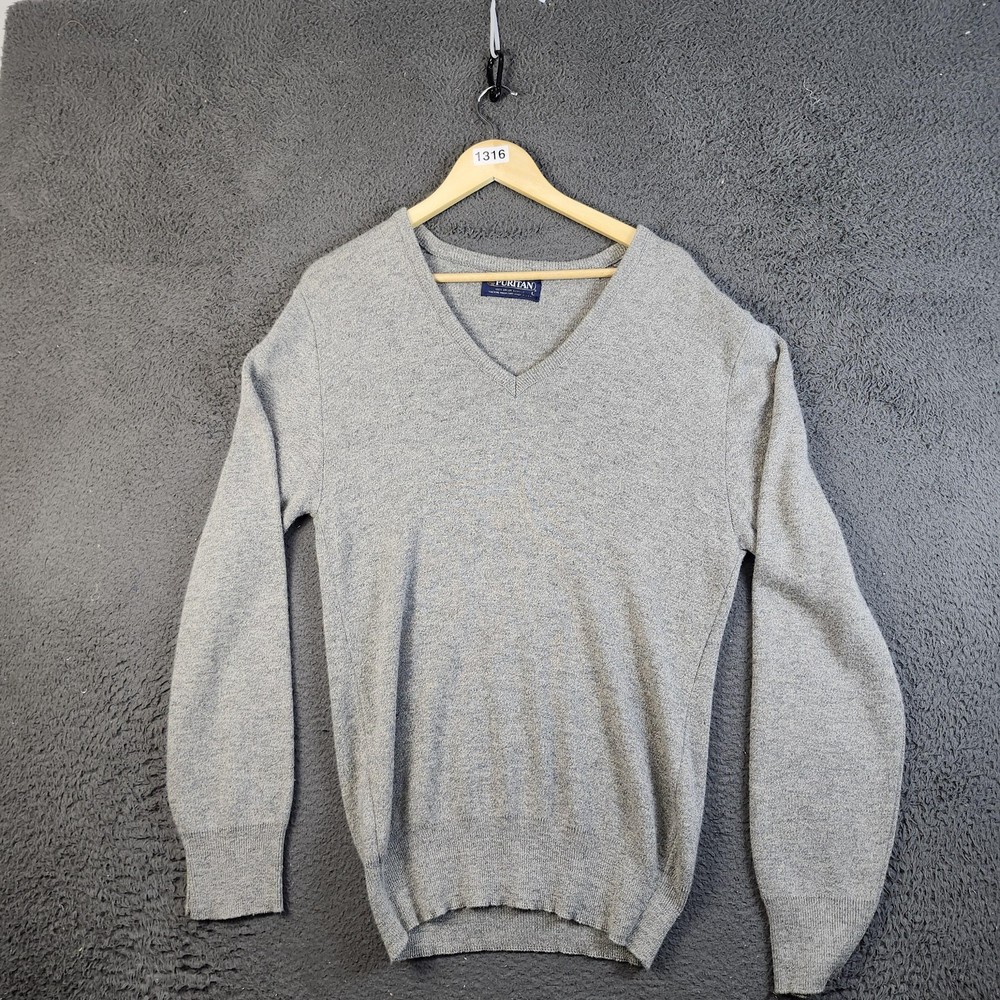 Vintage Puritan Sweater Mens Large Gray V Neck Orlon Acrylic Made USA 80s