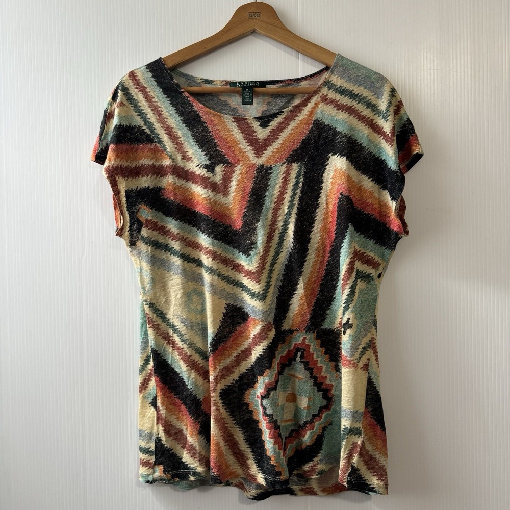 Vintage Ralph Lauren Shirt Womens Sz M Linen Aztec Southwestern Tribal