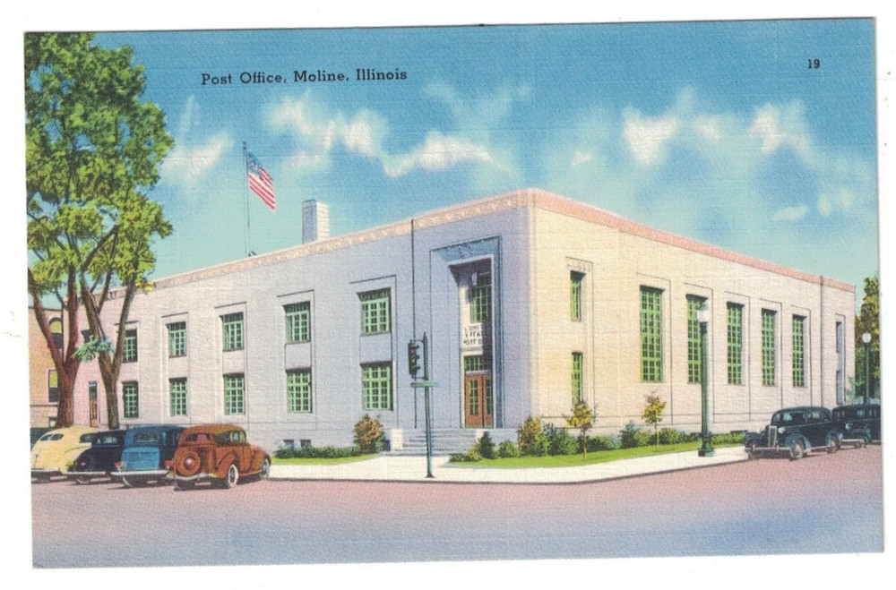 Vintage 1940'S Post Office Moline Illinois Postcard