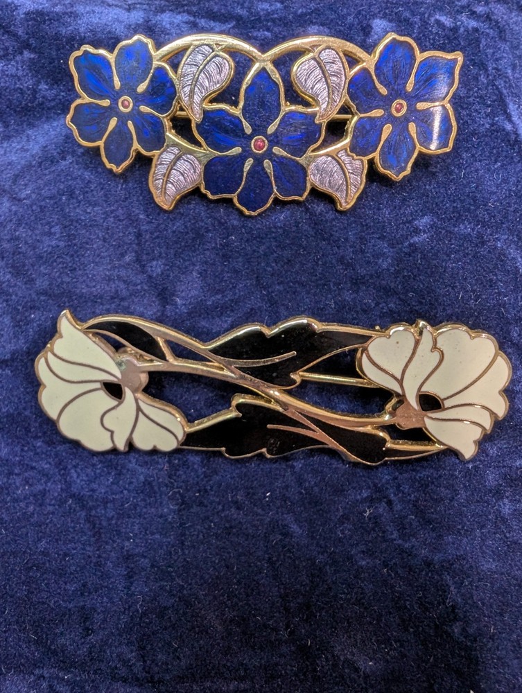 Vintage Fish And Crown Cloisonne Floral Pin Brooch