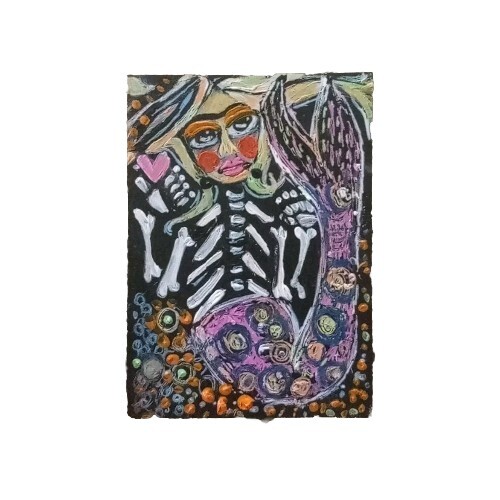 Mermaid Day Of The Dead Mexican Folk Art  Card ACEO ATC  Original Painting