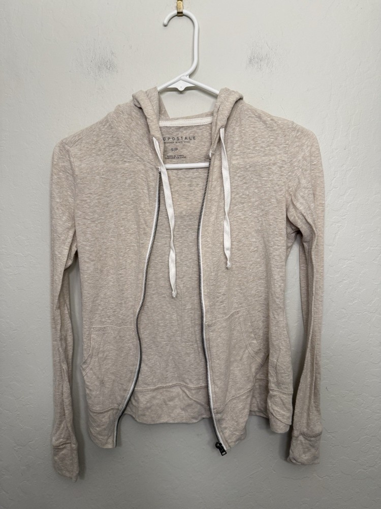 Aeropostale Women’s Beige Thin Full Zip Up Hoodie Size Small
