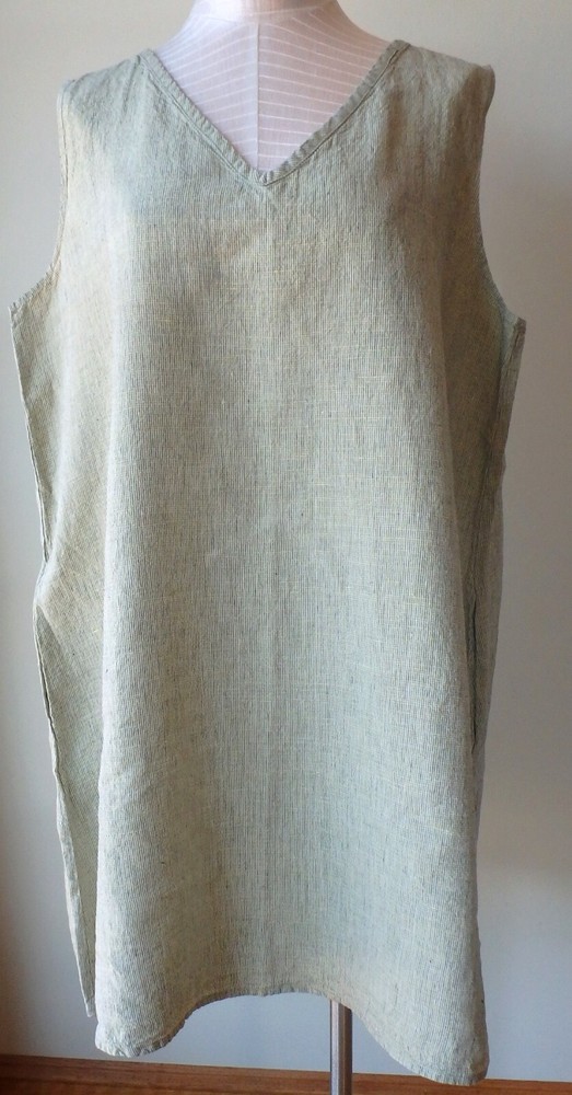 FLAX Designs  Linen V NECK TUNIC  1G & 2G & 3G    NWT  CELERY GRID