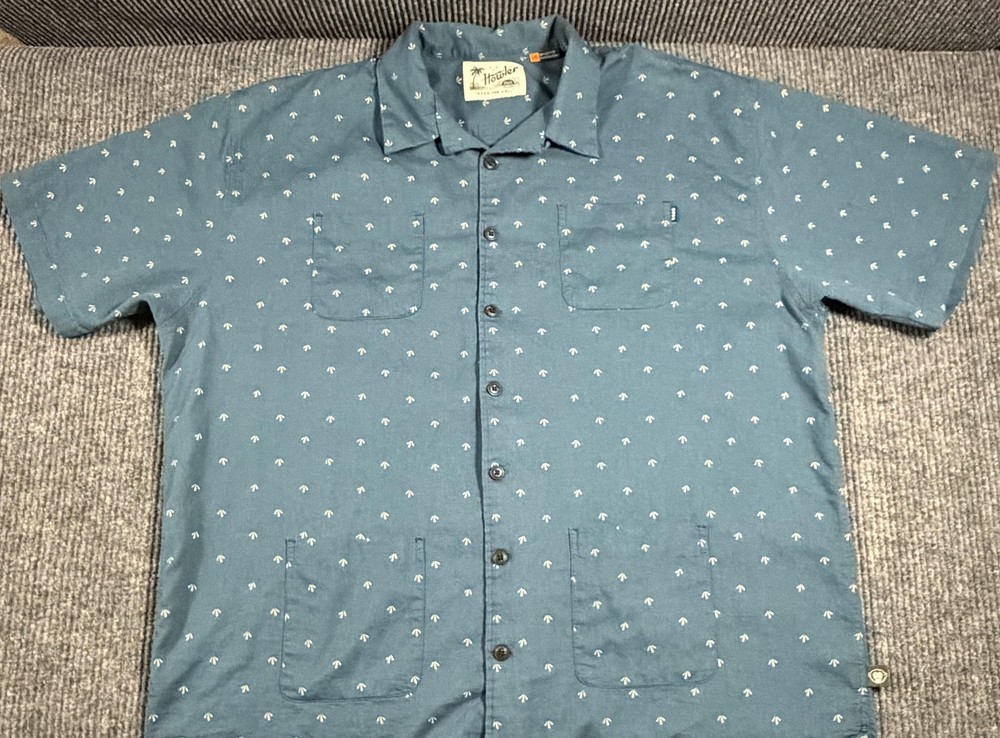 Howler Bros Shirt Mens 2XL Geometric Short Sleeve Button Up Utility Camp Blue