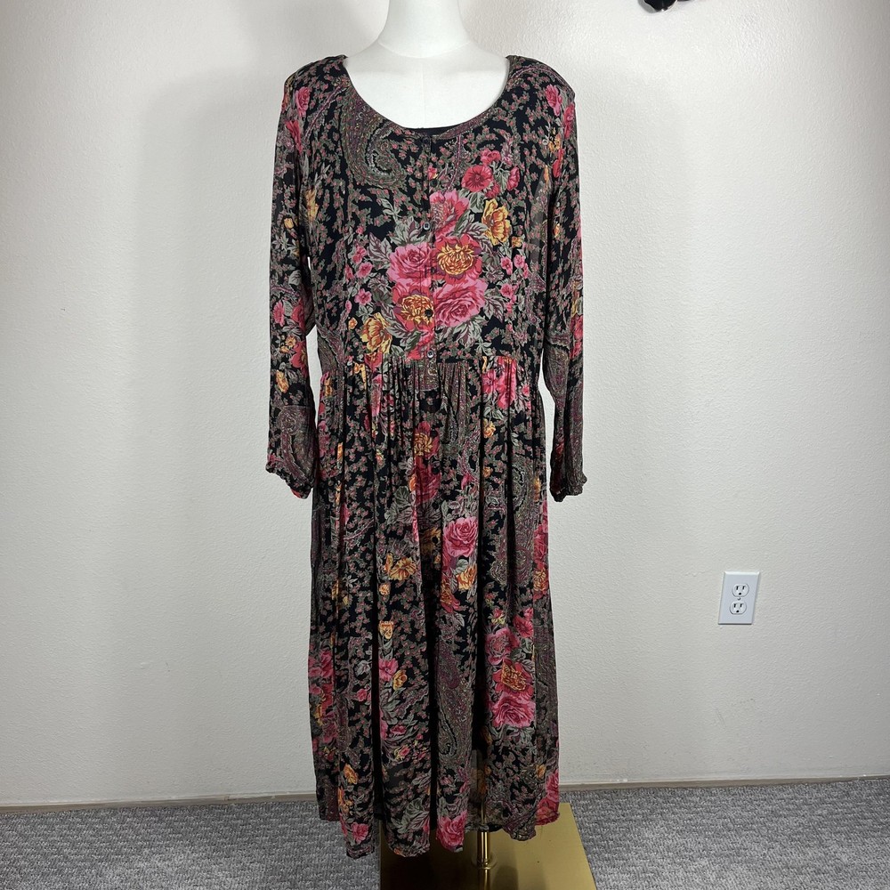 Vintage Nostalgia Dress Women L Dark Floral Babydoll Boho Whimsigoth Grunge