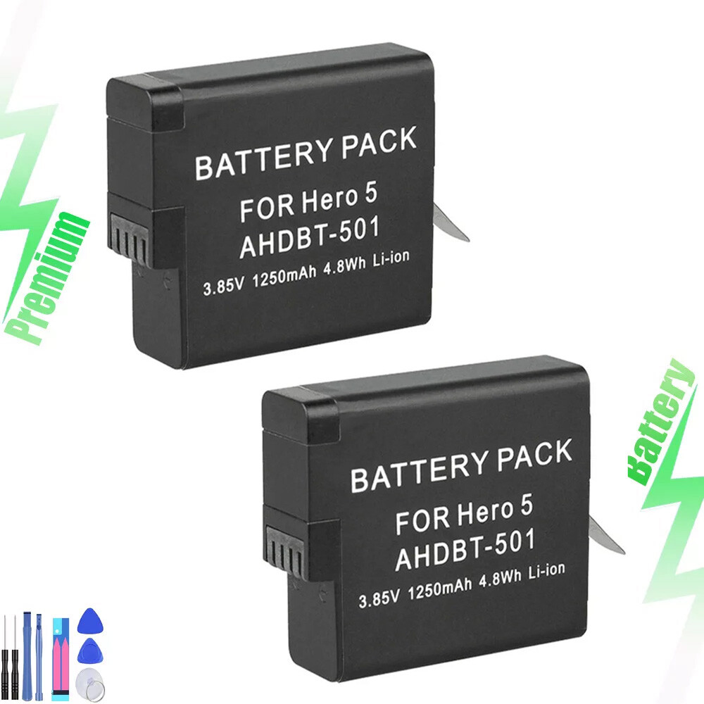 2x For GoPro HERO5 Rechargeable Battery AABAT-001 1250mAh