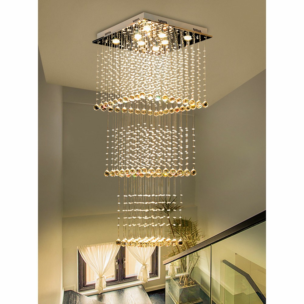 Luxury Crystal Raindrop LED Chandelier Pendant Hanging Ceiling Lamp