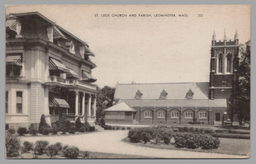 St. Leos Church And Parish Leominster Massachusetts c1946 RPPC Vintage Postcard