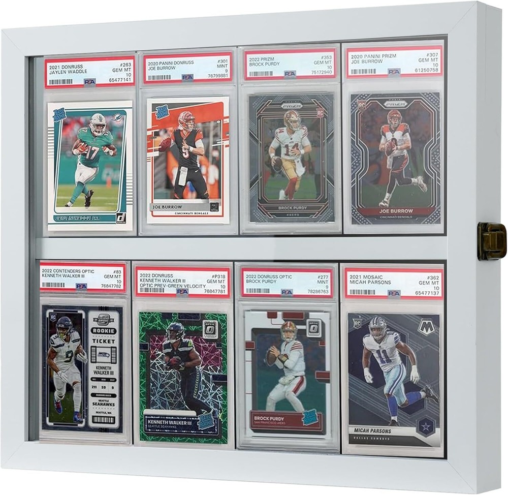 8-Piece PSA Graded Sport Card Display Case with Wood White Frame  