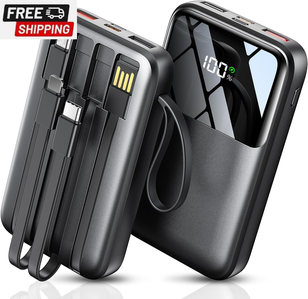Portable Charger with Built in Cable, 15000Mah Power Bank, 22.5W Fast Charging,