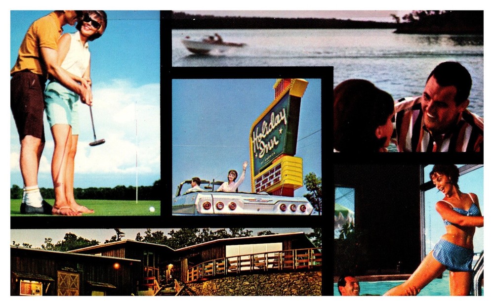Bagnell Dam Missouri Holiday Inn Lake of the Ozarks Multi-View Chrome Postcard