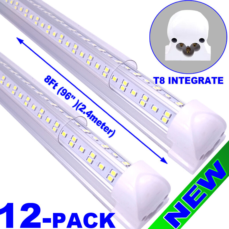 12 PC 8 Foot LED Shop Lights 144W Fixture 8ft T8 8' LED Tube Light Bulbs 6500K