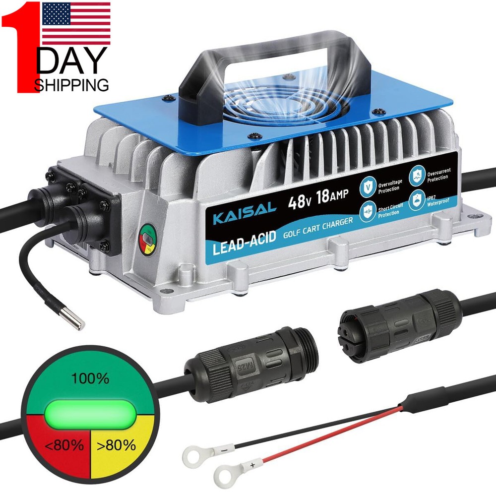 48V 18A Golf Cart Lead-acid Battery Charger IP67 1250W Aluminium M8 Terminal US-image