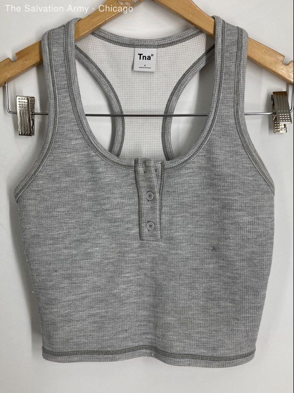 Tna Womens Gray Heather Henley Neck Racerback Cropped Tank Top Size S
