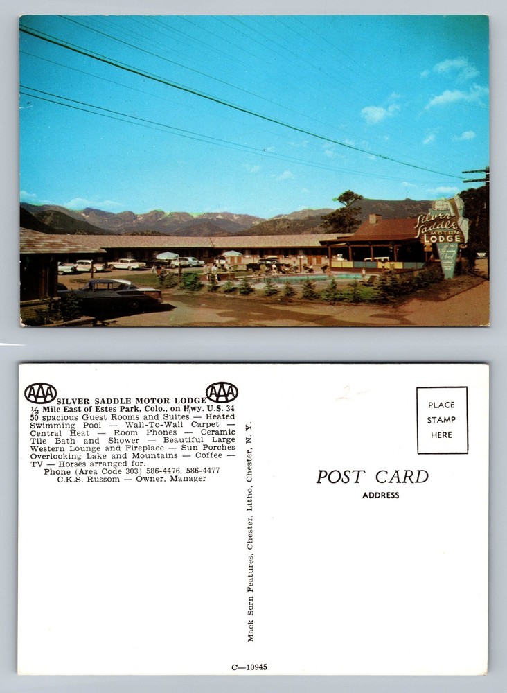 Estes Park, CO-Colorado, Silver Saddle Motor Lodge Pool Scene Vintage Postcard