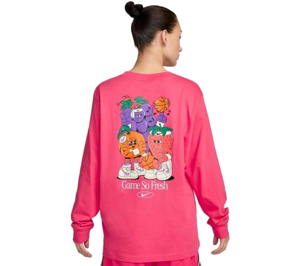 Nike Women's Cotton Graphic Crewneck Long-Sleeve T-Shirt - Aster Pink  XS
