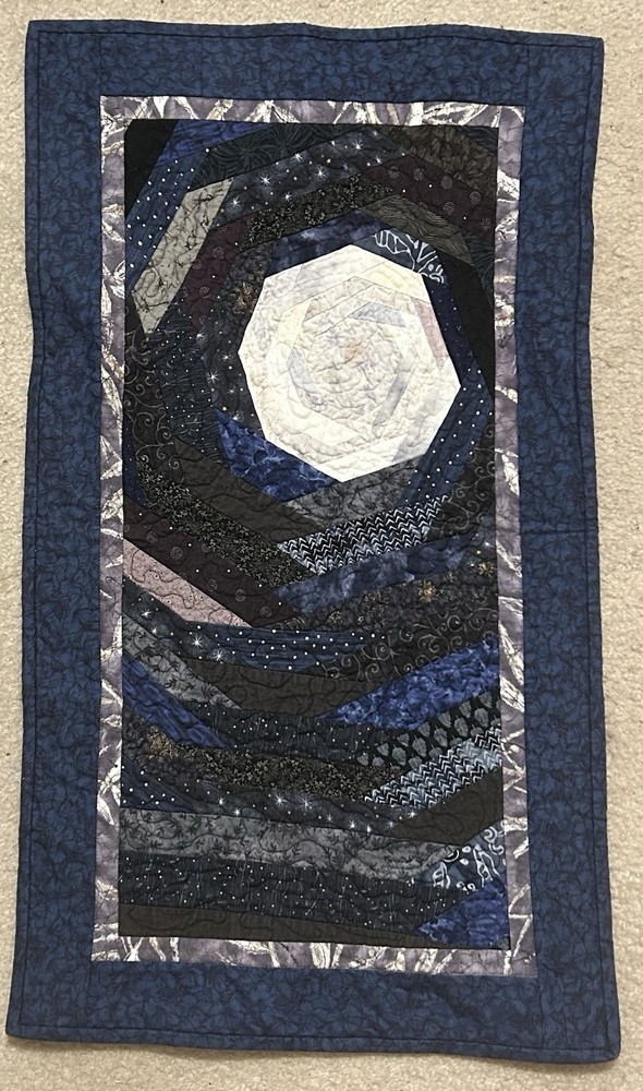 Handmade Quilted Moon Night Sky Blue White Wall Hanging