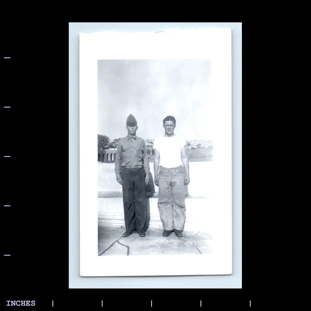 Old Vintage Photo MAN ARMY SOLDIER STANDING OUTSIDE