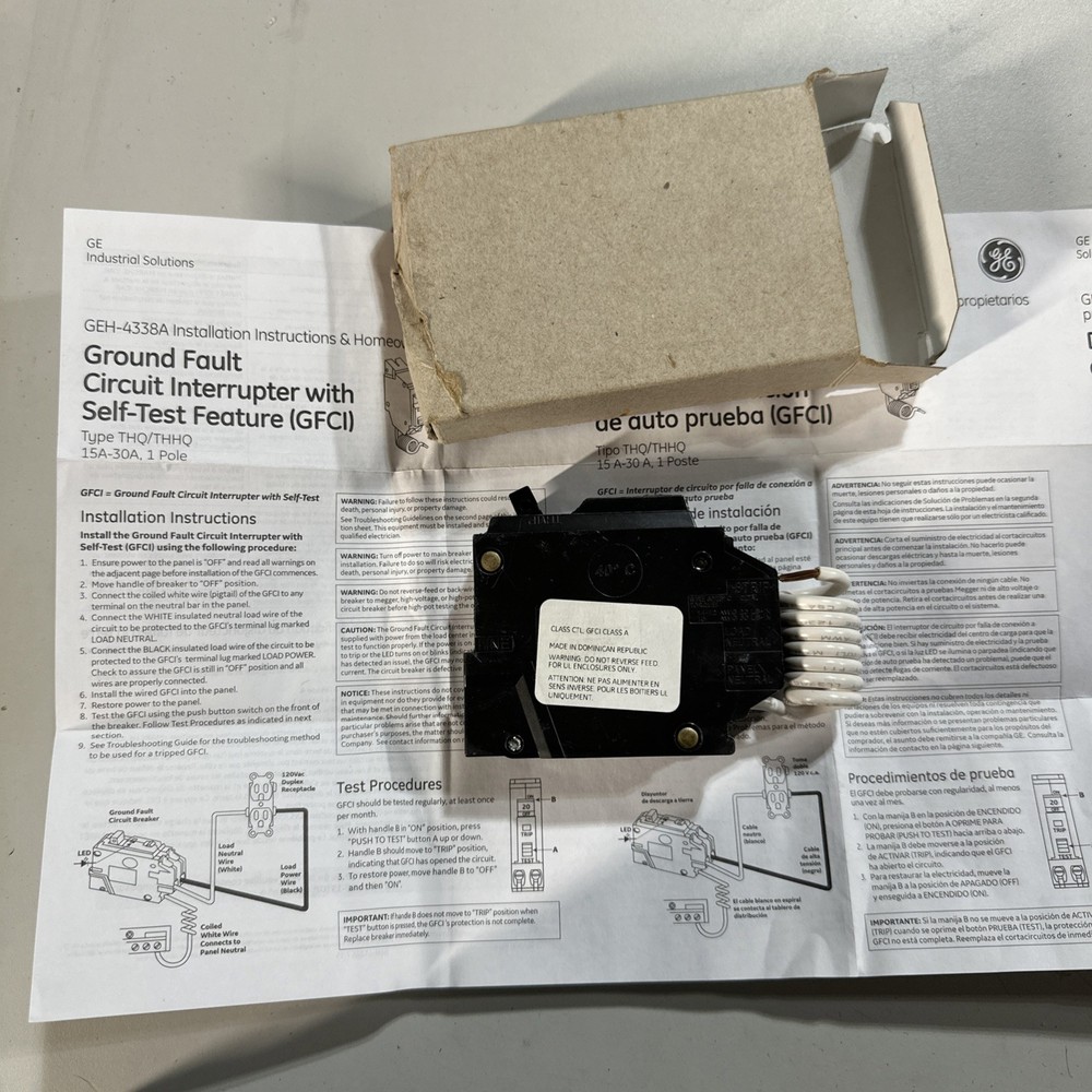 GE GFCI Breaker THQL1120GFT GROUND FAULT CIRCUIT INTERRUPTER