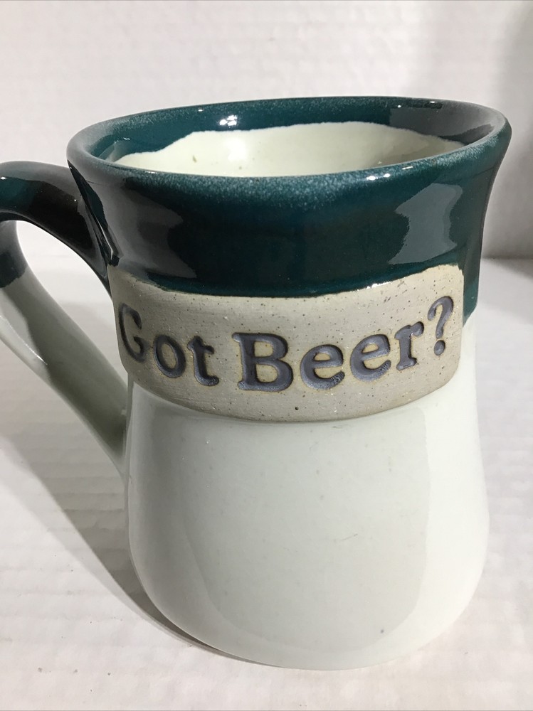 GOT BEER COFFEE MUG. EMBOSSED GOT BEER POTTERY MUG. Art Deco 3D Mug. B135