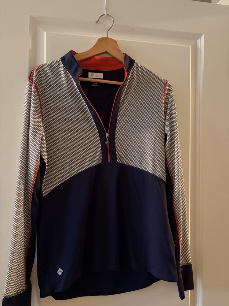 Tail Women's Colorblock 1/4 Zip Mock Neck Activewear Top Navy White Red M